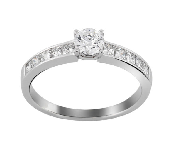 Solitaire accompagné or et diamants