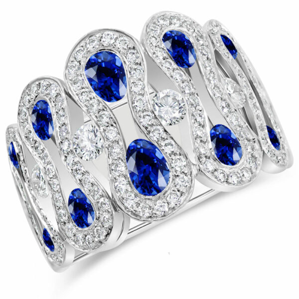 Bague or saphirs et diamants Waskoll: collection Wave