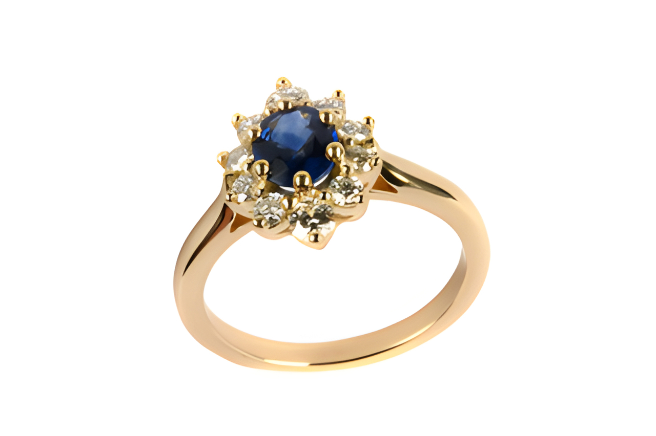 Bague or saphir entourage diamants Wegelin