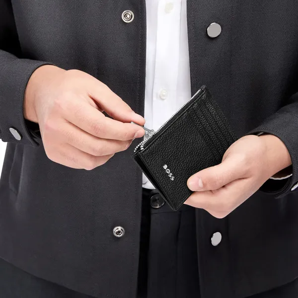 Porte-cartes, porte monnaie Hugo Boss: zip Classic Grained Black HLK518A – Image 3